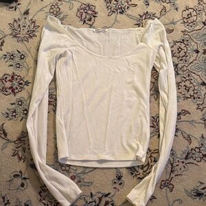 Reformation Cream Ribbed Long Sleeve Top